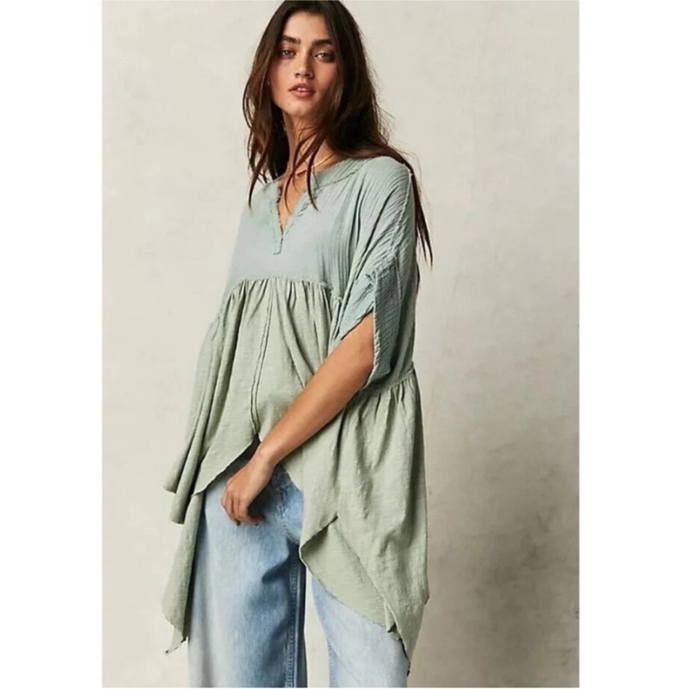 Free People Sage Sugar Rush Babydoll Top Size Small Oversized